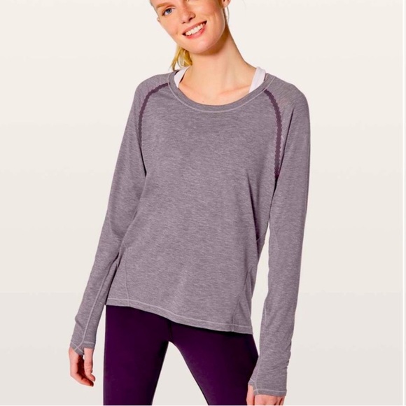 Lululemon Athletica Stop Drop & Squat Long Sleeve Top Heathered Black Currant - Picture 1 of 8